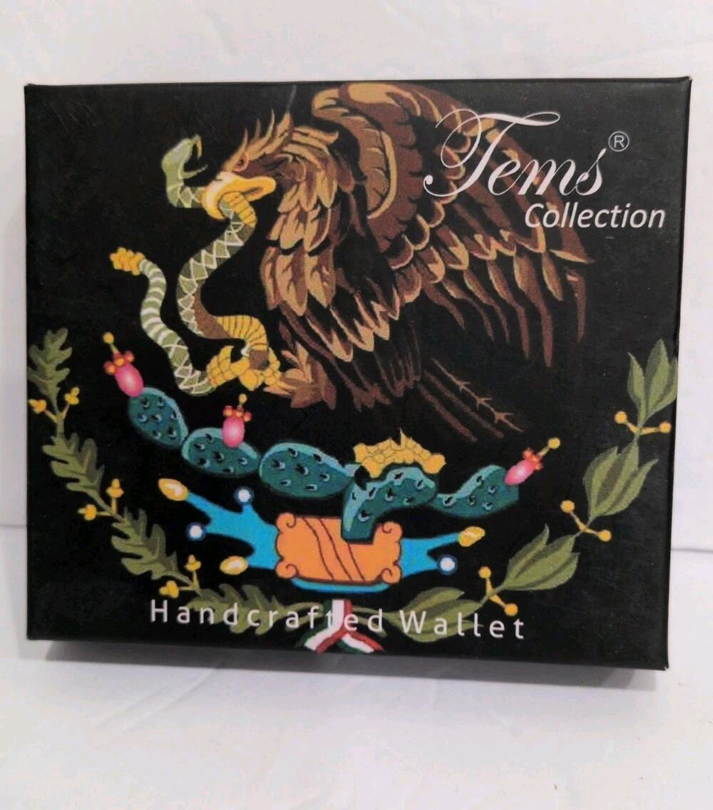 Mexico Eagle Bi-Fold Men's Leather Wallet Printed In Gift Box Flag Aztec